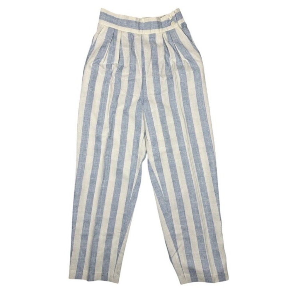 College Town Vintage High Waisted Striped Tapered Pants Blue White Size 3/4 USA